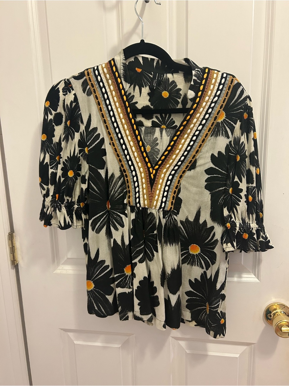 Anthropologie Stephanie top by Bl-nk Black & Yellow Floral Women's Top - X-Small